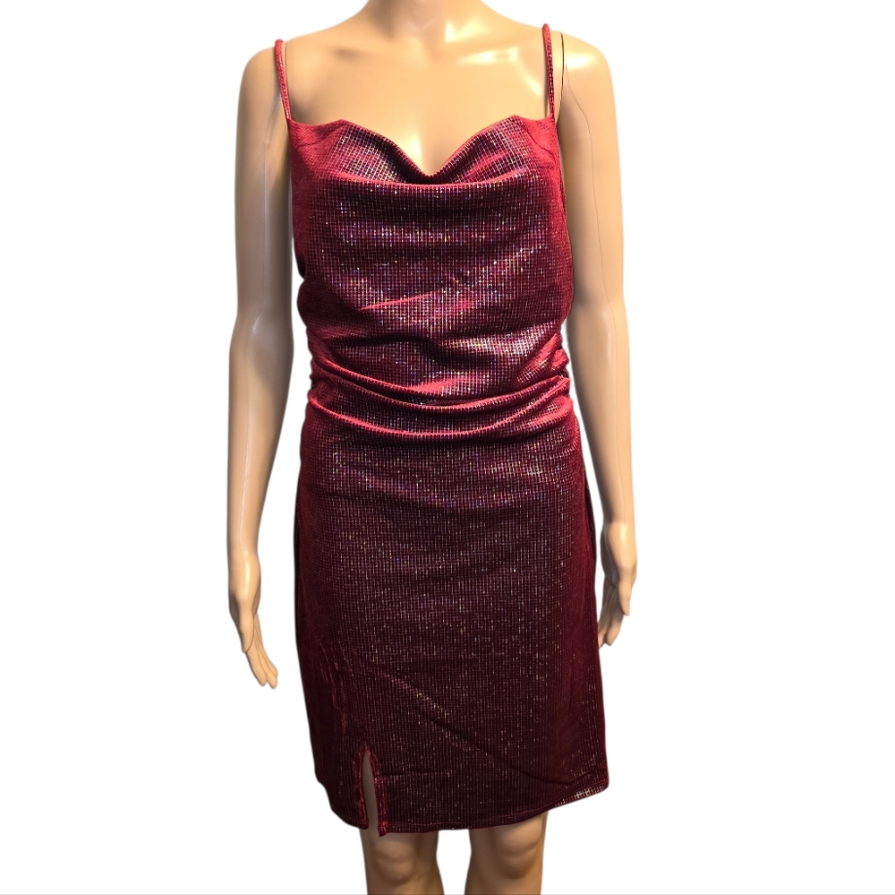 Shimmering Dark Red Sleeveless Dress Size L